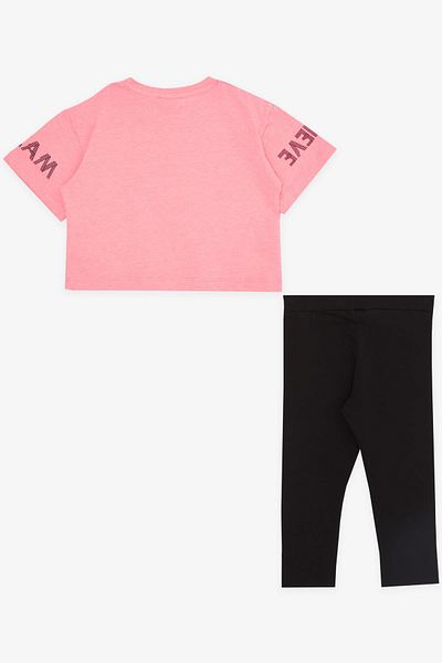 Breeze Costum pentru fetiță, dresuri Capri, cu text imprimat, 8-12 ani, roz neon
