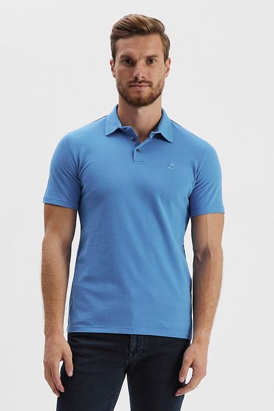 ENQUE Tricou de bază pentru bărbați, cu gât polo, confortabil, 100% bumbac, albastru apă