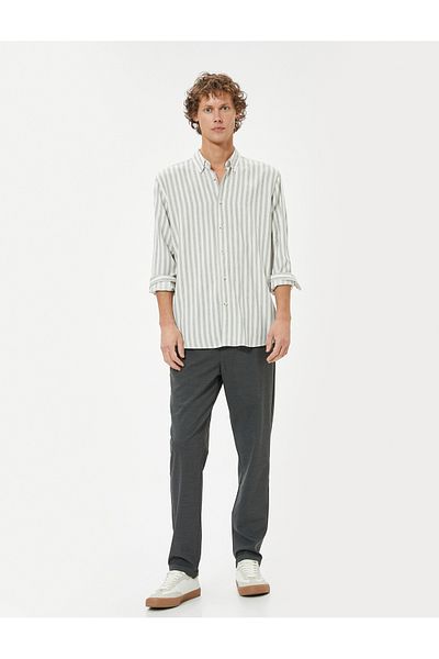 Koton Fabric Trousers Chino Slim Fit Lace-Up Waist Folded Leg Pocket Detail