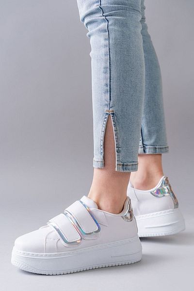 Zerenyus Nerolia, alb, argintiu, velcro, pantofi sport casual pentru femei