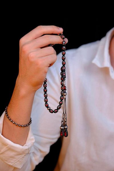 dergah tesbih New Full Silver and Mer-Can Engraved Oltu Stone Rosary