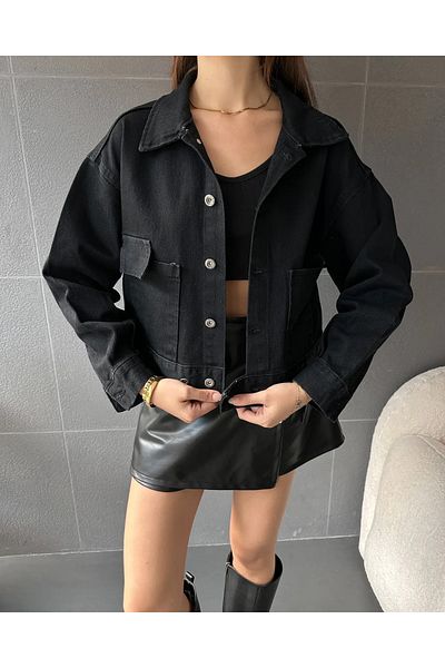 Aka Double Pocket Waist Button Detailed Denim Jacket