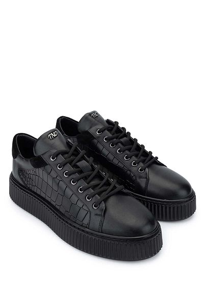 Tamer Tanca Men's Genuine Leather Black Sneakers & Sports Shoes