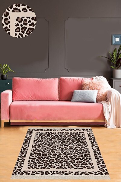 Pelangi Leopar Desenli Dijital Baskı Yıkanabilir Kaymaz Taban Modern Salon Ha...