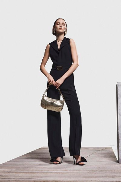 EXPLOSION Belt Gold Metal Logo Collared Wide Leg Stylish Jumpsuit