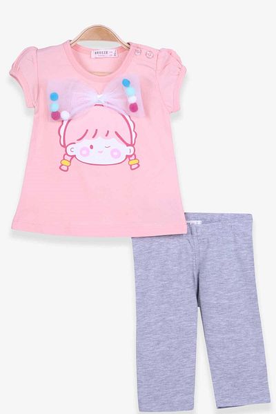 Breeze Girl's Capri Tights Set with Bow and Pompom 1-4 Years, Salmon