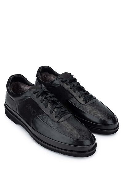 Tamer Tanca Men's Genuine Leather Black Fur Casual Shoes