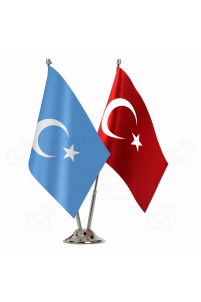 Genel Markalar Doğu Türkistan ve Türkiye ikili Masa Bayrağı Seti