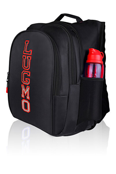 LUGMO Red Three-Compartment School and High School Bag - With Back Support and Emblem