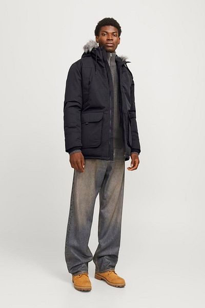 Jack & Jones Artificial Fur Detailed Wind Resistant Hooded Parka - Construct