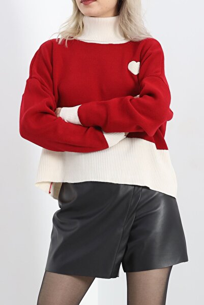 BosFonis Pulover de tricotaj de culoare dublă roșie - 3126.1577