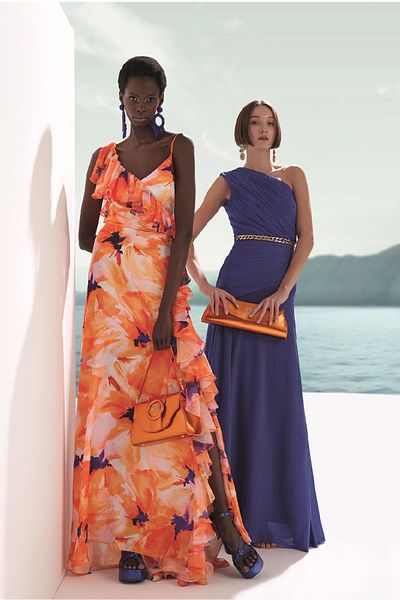 EXPLOSION Rochie de lungime maxi cu bretele cu volan cu modele