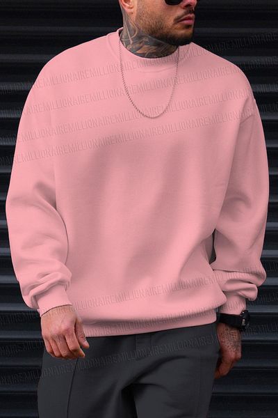 Millionaire Ανδρικό φούτερ ροζ Oversize Fleece - 0 Crew Neck, Unprinted, Loose Cut