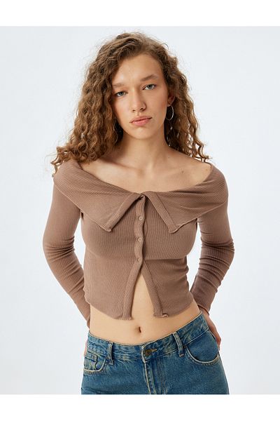 Koton Long Sleeve T-Shirt Layered Collar Buttoned Slim Fit