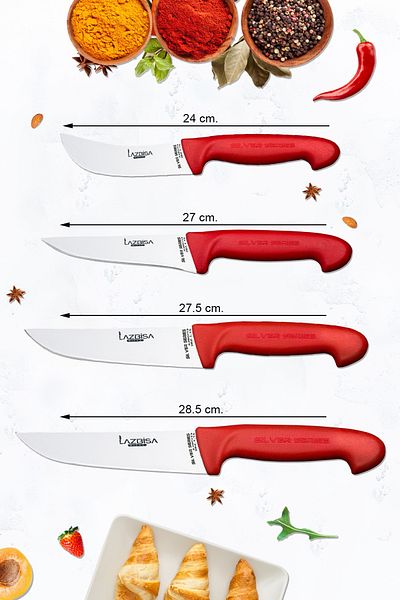 LAZBİSA Silver Series Kitchen Knife Set Pastry Knife Masat and Montesev Wooden Wooden Spoon Set (12 Pieces)