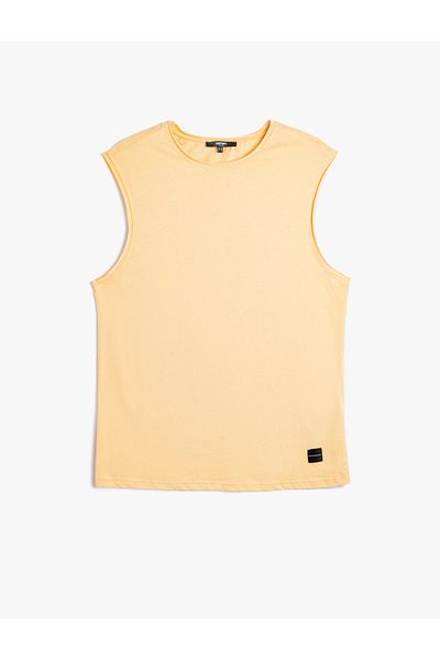 Koton Basic Sleeveless T-Shirt with Hollow Sleeve Label Detail and Crew Neck