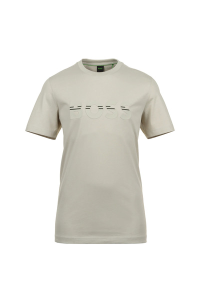 BOSS Erkek Sıfır Yaka Kısa Kollu Büyük Logolu Krem T-Shirt 50525208-271
