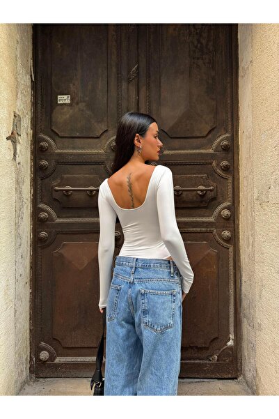 minaaise Жіночий екрю з відкритим коміром і довгими рукавами 28247