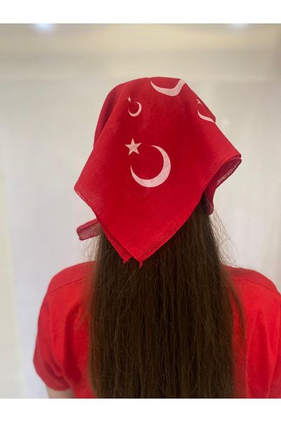 sema aksesuar Red Moon Star Turkish Flag Themed Cotton Fabric Bandana - Scarf - 23 April, 29 October, 19 May