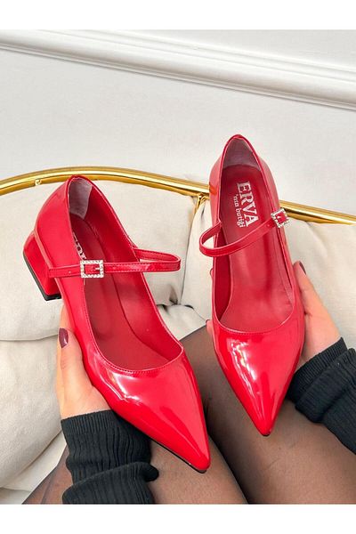 ERVANIN BUTİĞİ Red Patent Leather (Kylie) Women's Heeled Shoes