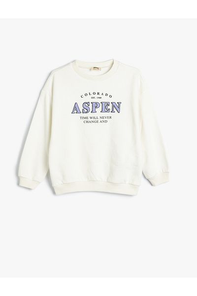 Koton Cotton Long Sleeve Sweatshirt - Crew Neck, Slogan Printed