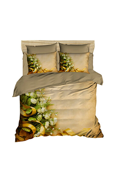 Fabeteks White Roses with Yellow Ribbon 3D Digital Double Duvet Cover Set