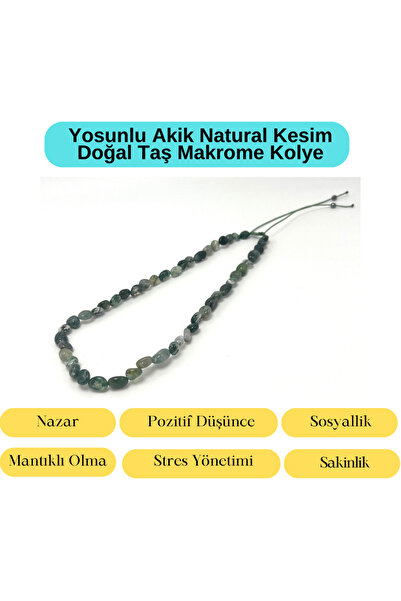 YILDIZ DOĞAL TAŞ Sertifikalı Yosunlu Akik Natural Kesim Makrome Doğal Taş Kol...