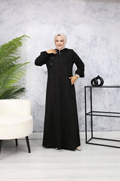 GLR&GYM AYŞEGÜL BÜYÜK BEDEN KADIN TESETTÜR SÜET TAM BOY MEVSİMLİK FERACE