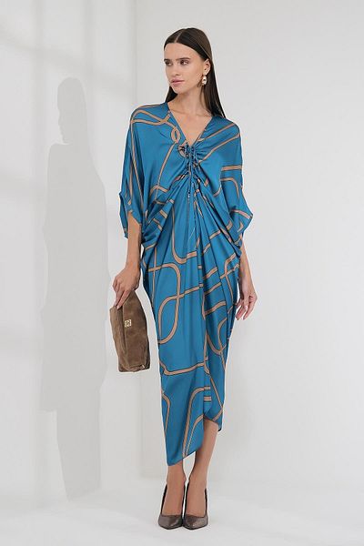 EXPLOSION Rochie midi cu mâneci liliac din satin cu model