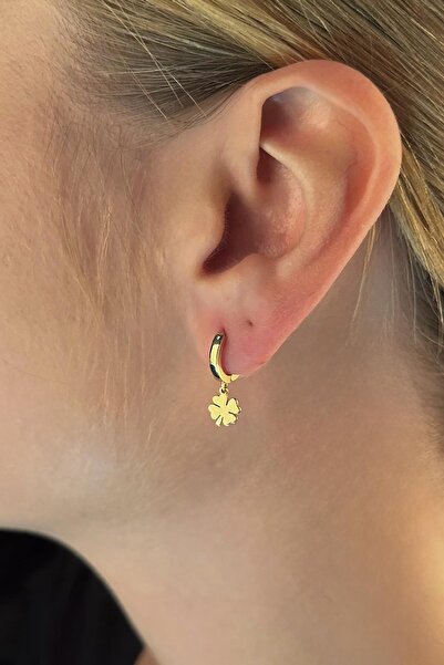 Fiyonk Kuyumculuk 14 Ayar Altın Köşeli Yonca Sallantılı Küpe