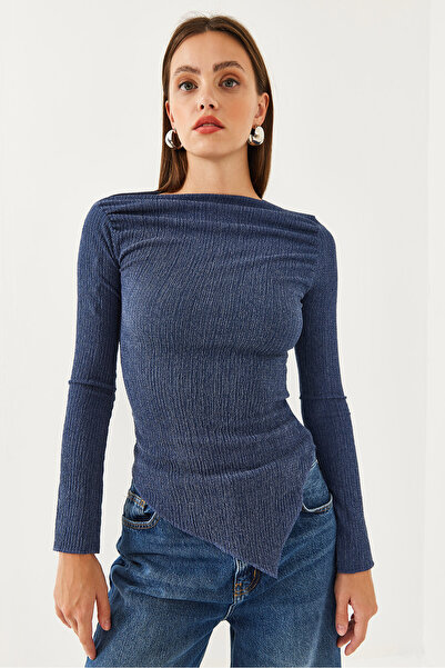 Bianco Lucci Kadın Drapeli Kayık Yaka Asimetrik Örme Bluz 60251899