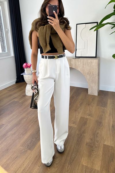 BİRCANÇİL Mary White Palazzo Trousers
