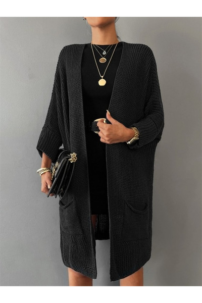 yonca aksesuar    Women's Oversize Mold Pocket Detail Casual Knitwear Cardigan