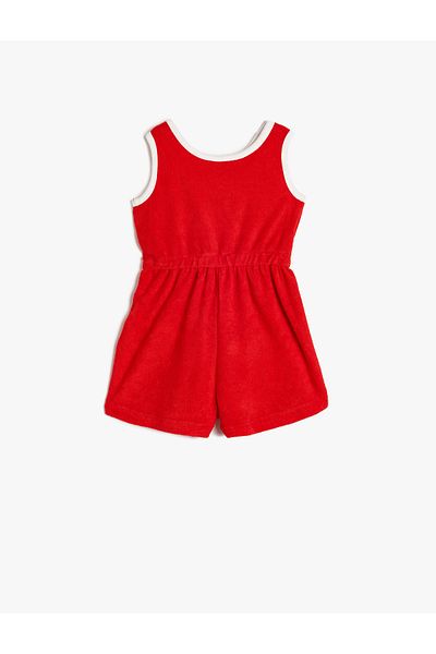 Koton Szlogen Nyomtatott Jumpsuit Crew Neck Ujjatlan derék fűzős pamut keverék
