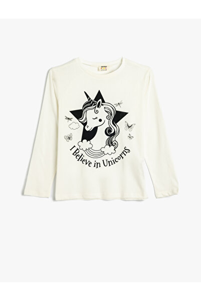 Koton Tişört Uzun Kollu Bisiklet Yaka Unicorn Baskılı Pamuklu