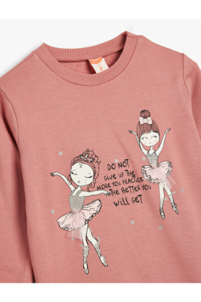 Koton Sweatshirt Balerin Baskılı Uzun Kollu Şardonlu Pamuklu