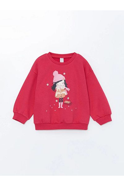 LC Waikiki Lcw Kids Fuchsia Crew Neck Printed Girl's Sweatshirt