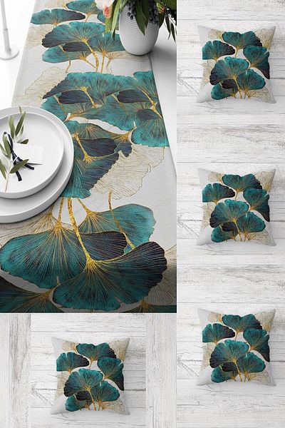 uygun dekor Ginko Biloba Patterned Table Runner - Set of 4 Throw Pillow Covers, Different Ranir Models