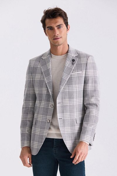 Jakamen Γκρι Classic Fit καρό μονόχρωμο παλτό με γιακά