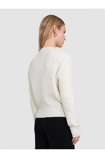 Serianno Alpaka Karışımlı Kablo Örgü Kazak KZK8158KEMIK