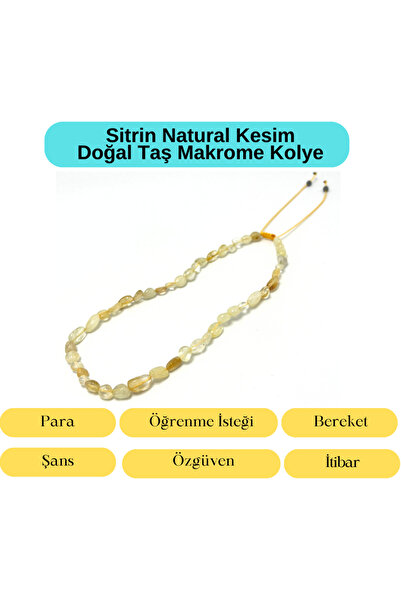 YILDIZ DOĞAL TAŞ Sertifikalı Sitrin Natural Kesim Makrome Doğal Taş Kolye Aya...