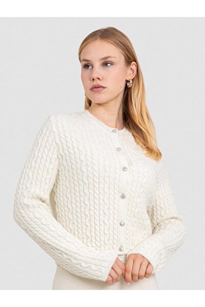 Serianno Kablo Örgü Düğme Detaylı Hırka HRK8160KEMIK