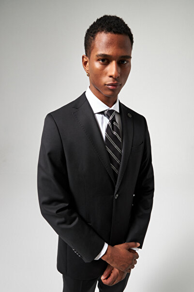 Damat Regular Fit Siyah Düz Superfine Wool Guabello Takim Elbise