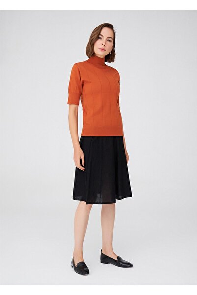 Peraluna Betty Blouse Balıkçı Yaka Kısa Kollu Ince Basic Kadın Triko Bluz - Koyu Turuncu