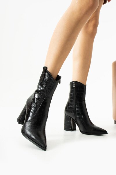 FOLLİNİ Cizme de damă din piele naturală neagră de crocodil