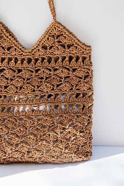 TOM SHOP Τσάντα ώμου Mink Tote Χειροποίητη Πλεκτή από Χαρτί Καθημερινή Τσάντα ώμου - Καλοκαίρι