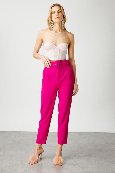 Moda İlgi Fuchsia Fashion Suit Trousers - Belt and Pleat Detail - 7534