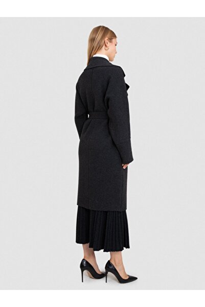 Serianno Kaşmir ve Yün Karışımlı Kuşak Detaylı Cepli Hırka HRK8642KOYUANTRASIT