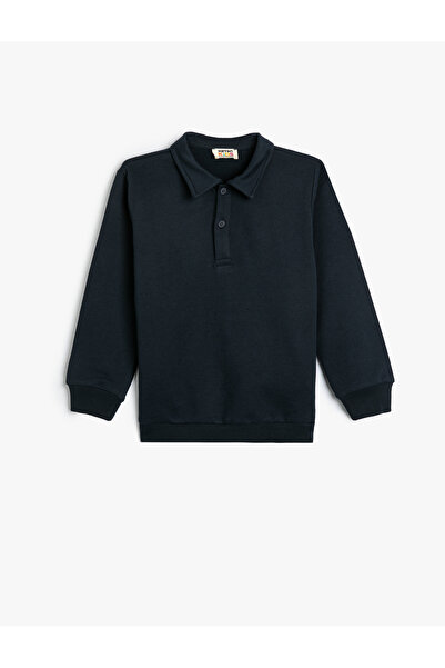 Koton Βαμβακερό μακρυμάνικο φούτερ πόλο με λαιμόκοψη