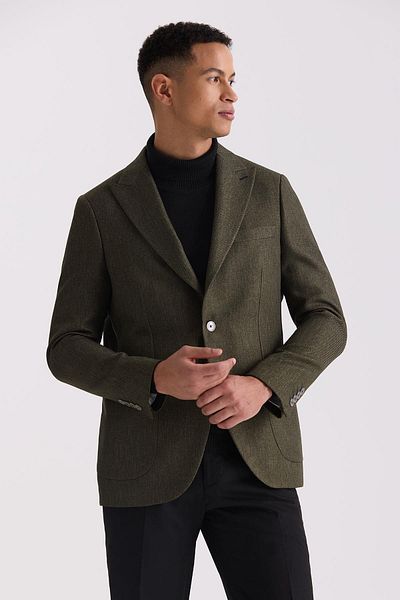 Jakamen Αθλητικό μπουφάν Khaki Slim Fit με μυτερό γιακά